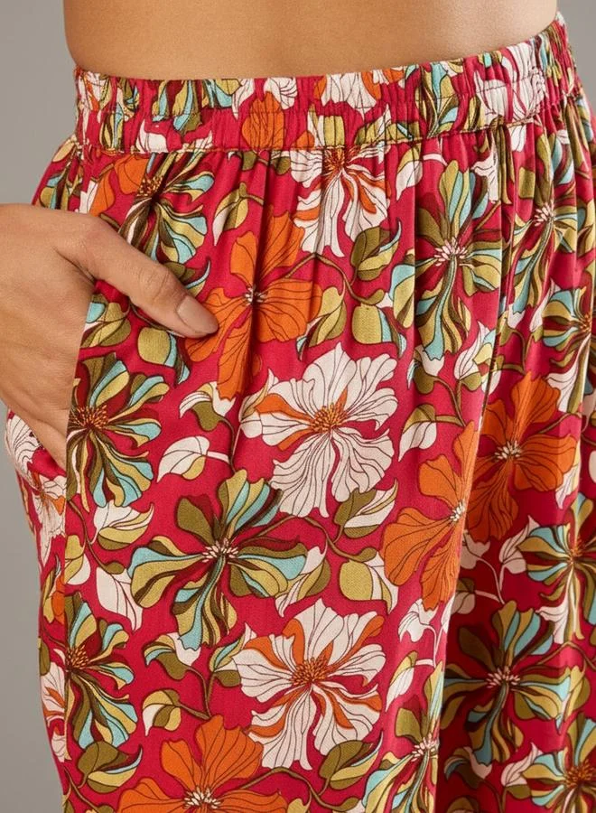 Winered  WineRed Women Pink Rayon Floral Print Alter Neck Co-Ord Set for Women | Best Price UAE