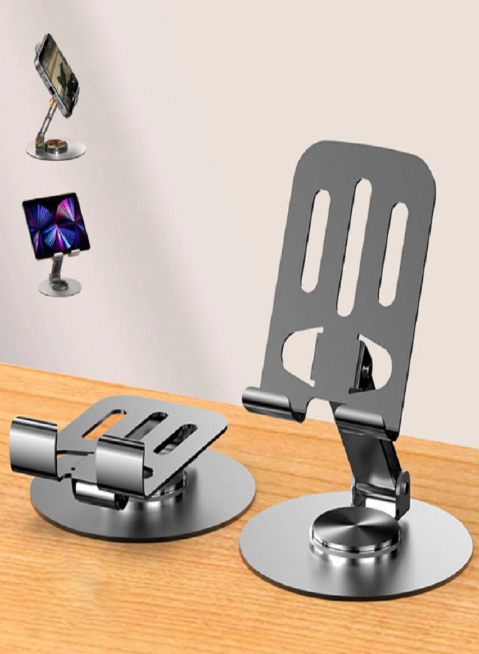 ليفي حامل معدني قابل للطي للهواتف والأجهزة اللوحية يدور 360 درجة - حامل مكتب من الألومنيوم قابل للتعديل لأجهزة iPhone وiPad وSamsung وOnePlus والمزيد - حامل محمول للهواتف المحمولة للاستخدام المنزلي والمكتبي - Image 1