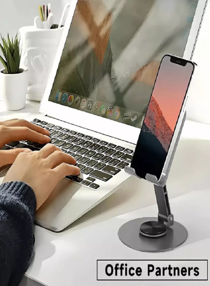 ليفي حامل معدني قابل للطي للهواتف والأجهزة اللوحية يدور 360 درجة - حامل مكتب من الألومنيوم قابل للتعديل لأجهزة iPhone وiPad وSamsung وOnePlus والمزيد - حامل محمول للهواتف المحمولة للاستخدام المنزلي والمكتبي - Image 3