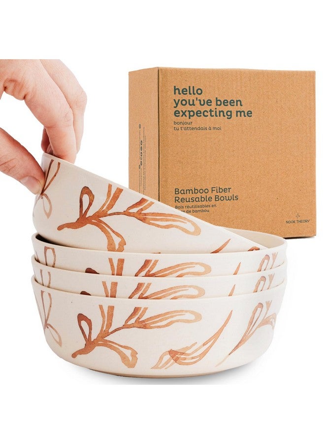 Nook Theory 4 Pack Bamboo Bowls - 18 Oz Reusable Toddler and Kids Bowl, Dishwasher Safe - Not Microwavable Bamboo Dishes (Wildflower) - Image 1