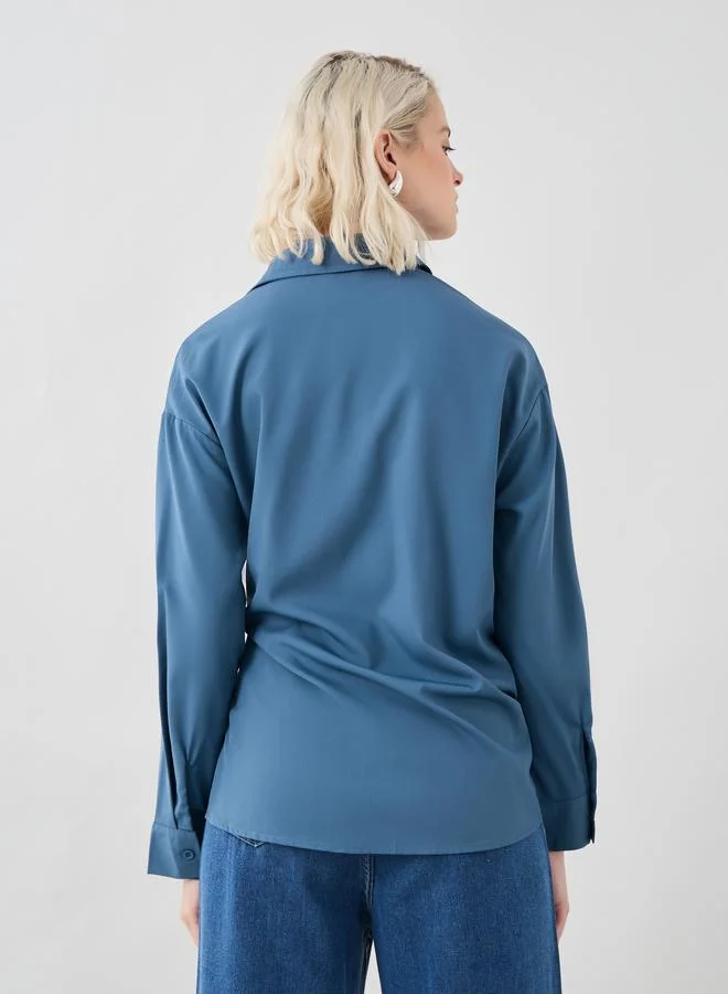 Take Two Take Two Solid Buttoned Top with Tie-Up Detail