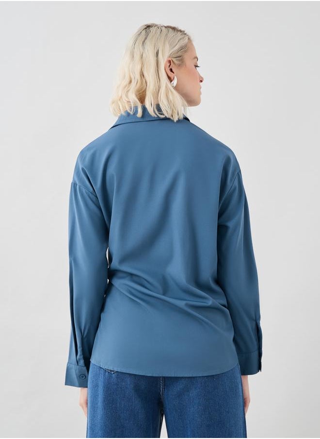 Take Two Take Two Solid Buttoned Top with Tie-Up Detail  - Image 4