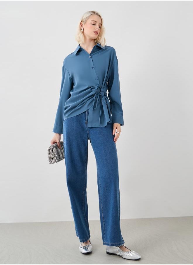 Take Two Take Two Solid Buttoned Top with Tie-Up Detail  - Image 2