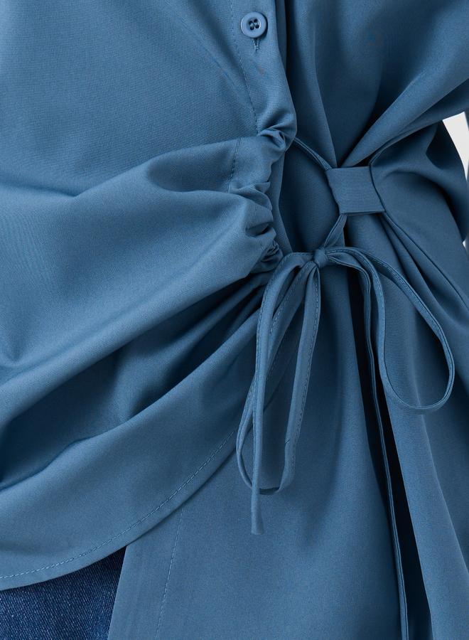 Take Two Solid Buttoned Top with Tie-Up Detail - Image 3
