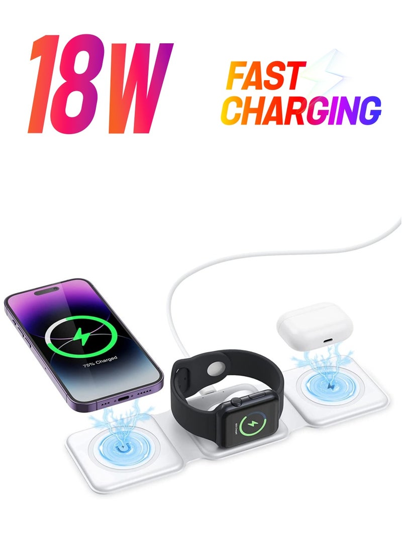 ELTRAZONE 3 in 1 Wireless Charger, Foldable Magnetic Charger Station, 18W Fast Wireless Charging Pad, Compatible with iPhone 14/13/12/11, Samsung Galaxy, AirPods, Google Pixel, Apple Watch  - Image 1