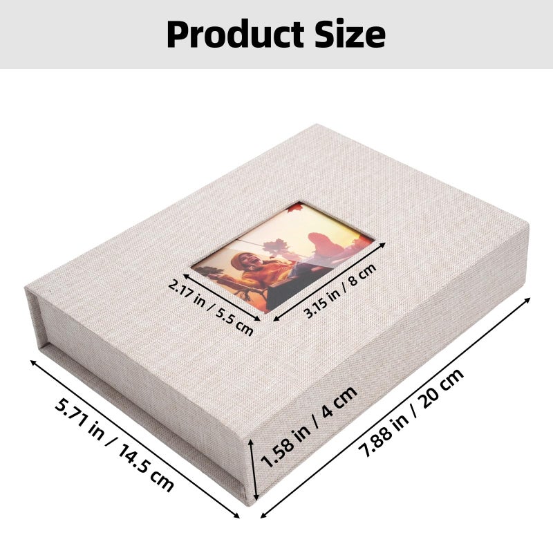 Hiwhy Linen Photo Storage Box, 5 x 7 Inch Memory Keepsake Organizer with Transparent Window, Stylish Photo Box for Storing Pictures, Keepsakes, Postcards, Scrapbooking Supplies, Beige - Image 2