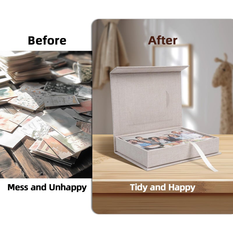 Hiwhy Linen Photo Storage Box, 5 x 7 Inch Memory Keepsake Organizer with Transparent Window, Stylish Photo Box for Storing Pictures, Keepsakes, Postcards, Scrapbooking Supplies, Beige - Image 5