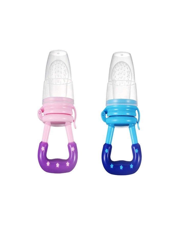 ROFORUF Baby Silicone Food/Fruit Nibbler, Baby Food and Fruit FeederTeethers for Babies, Teether for New Born, BPA-Free Silicone Pouches (Pink & Blue Pack of 2) - Image 1
