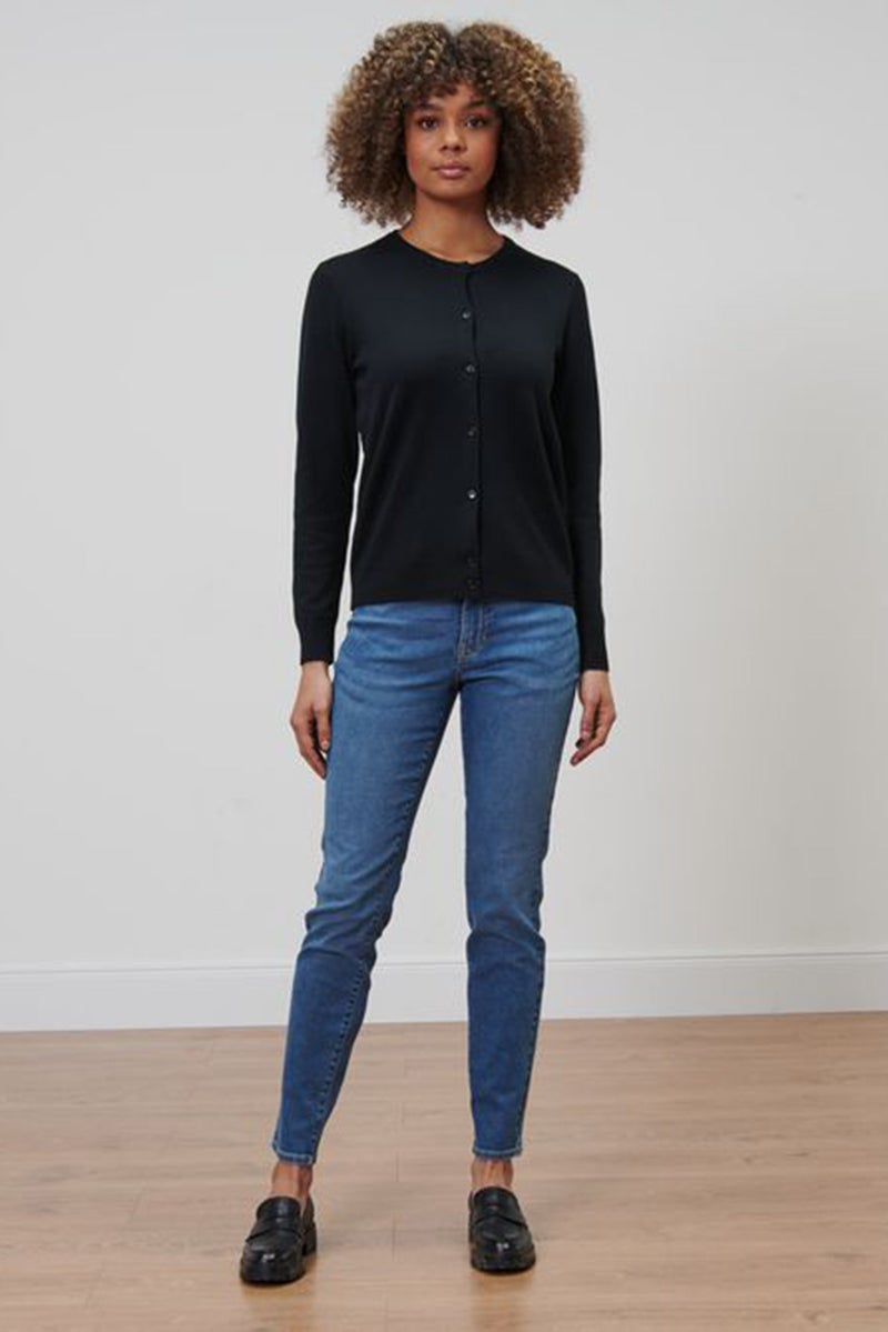 Tchibo Women Crew Neck Knitted Cardigan, Black  - Image 1