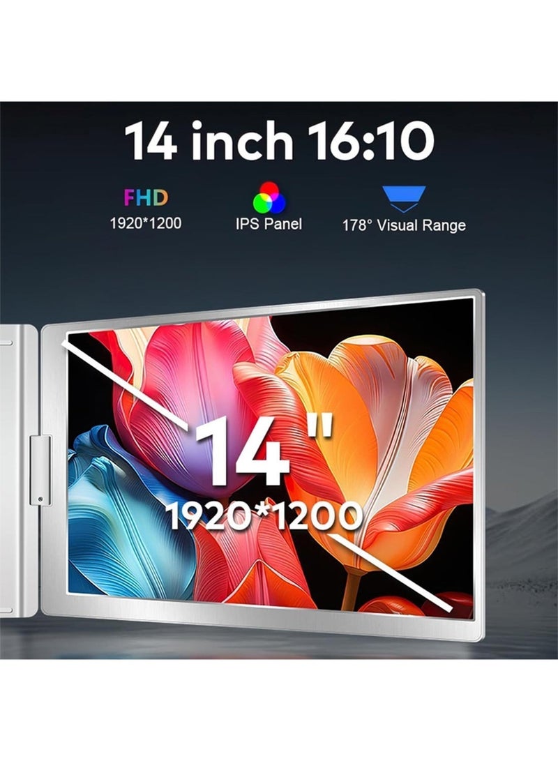 HILUKE Triple Portable Monitor, FHD 1200P IPS Laptop Monitor Extender Full Function Type-C/HDMI Ports, Foldable Dual Screen Extender for 13.3’’-17.3" Compatible with Windows, Mac - Image 2