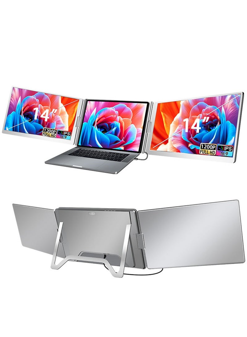 HILUKE Triple Portable Monitor, FHD 1200P IPS Laptop Monitor Extender Full Function Type-C/HDMI Ports, Foldable Dual Screen Extender for 13.3’’-17.3" Compatible with Windows, Mac - Image 1