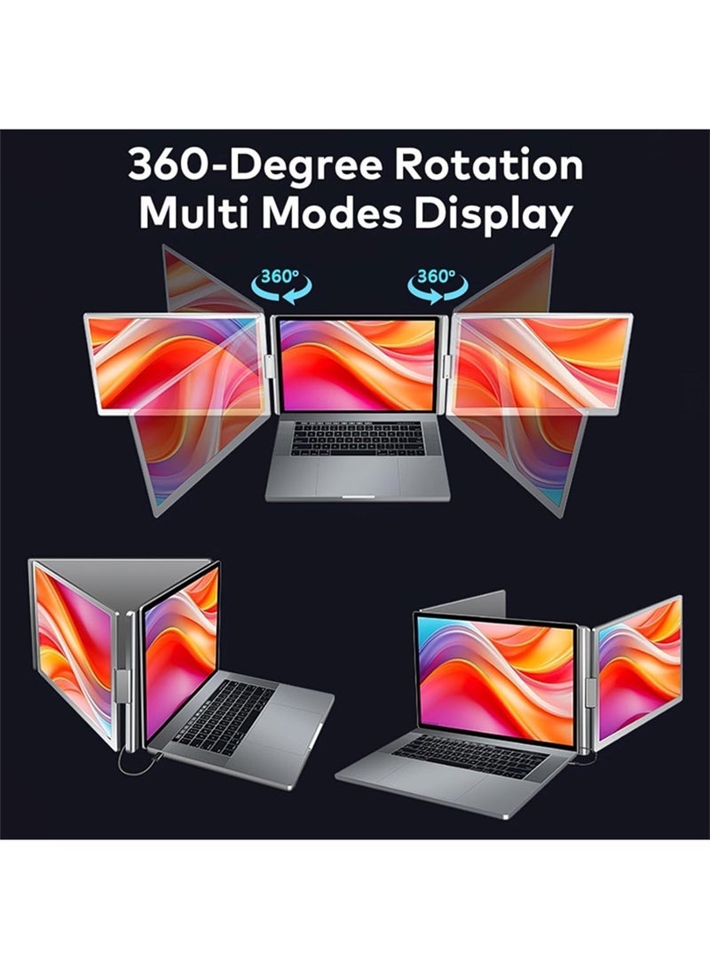 HILUKE Triple Portable Monitor, FHD 1200P IPS Laptop Monitor Extender Full Function Type-C/HDMI Ports, Foldable Dual Screen Extender for 13.3’’-17.3" Compatible with Windows, Mac - Image 3