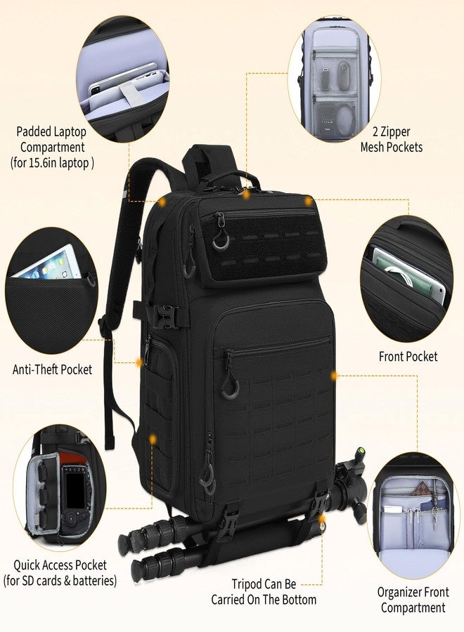 HAMBOLY Professional Camera Backpack, Waterproof Tactical Photography Bag for DSLR/SLR/Mirrorless Camera with Tripod Holder & Rain Cover, 15.6 Inch Professional Photographer Backpack Case - Image 3