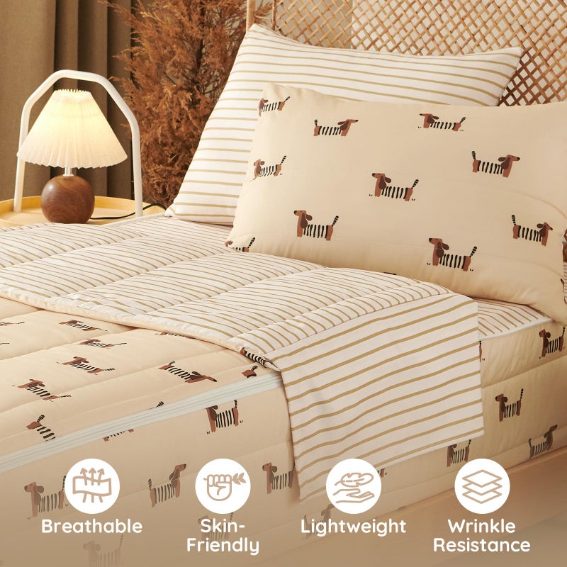 Erwinmu Kids Comforter Sets Dachshund Printed Zipper Bedding Sets for Boys, 3pcs Brown All in one Bed in a Bag, Easy to Make and Wash Includes Fitted Sheet and Pillow Sham, Twin - Image 3