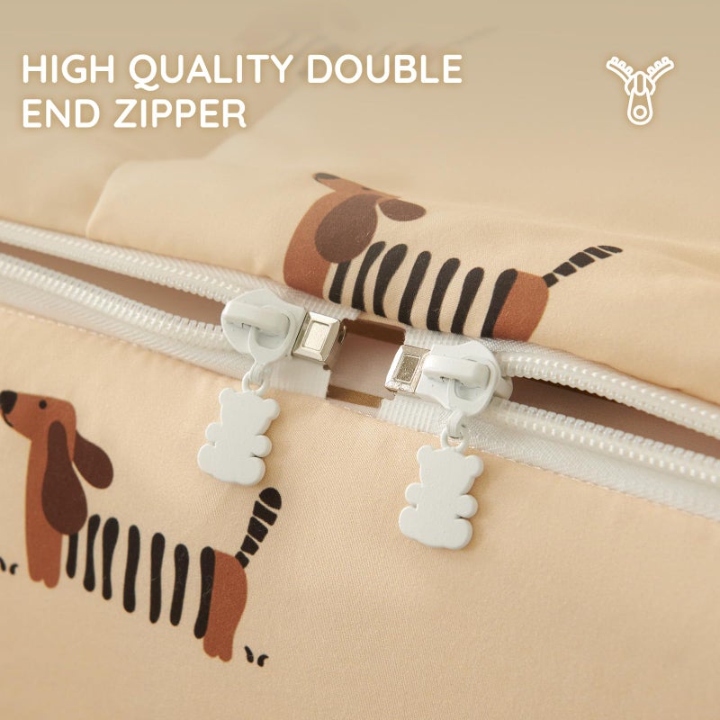 Erwinmu Kids Comforter Sets Dachshund Printed Zipper Bedding Sets for Boys, 3pcs Brown All in one Bed in a Bag, Easy to Make and Wash Includes Fitted Sheet and Pillow Sham, Twin - Image 4