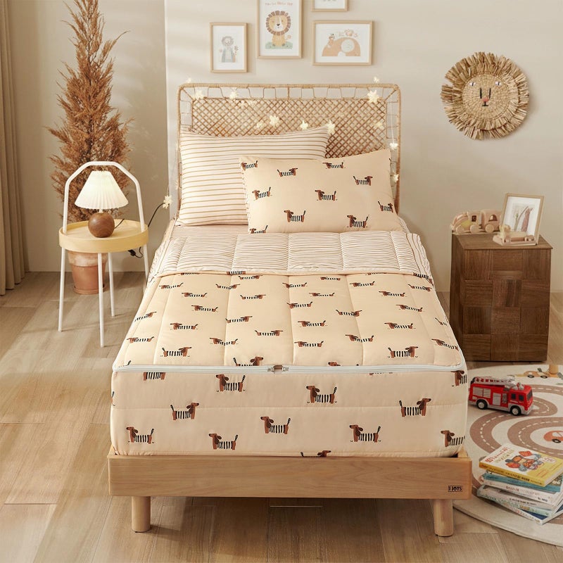 Erwinmu Kids Comforter Sets Dachshund Printed Zipper Bedding Sets for Boys, 3pcs Brown All in one Bed in a Bag, Easy to Make and Wash Includes Fitted Sheet and Pillow Sham, Twin - Image 1