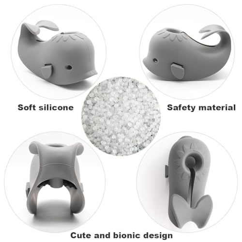 UMUACCAN Baby Bathtub Faucet Cover, Faucet Cover Baby Bathtub Spout Cover, Bath Spout Protective Cover, Bathtub Safety Spout Guard, Baby Safety Protection Silicone Kit, Grey Whale Protector - Image 5