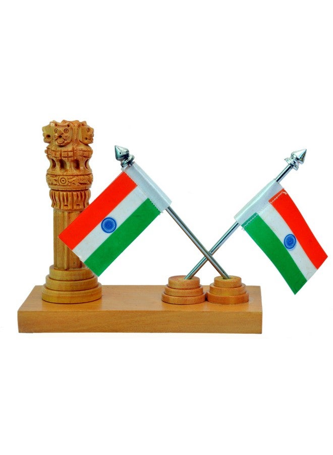 Craft Trade Office Table Decorative Items - Handmade Ashok Stamb Pillar with National Flag Decorative Showpiece for Office Desk Patriotic Gift for Teachers, Lawyers and Officer - Image 1