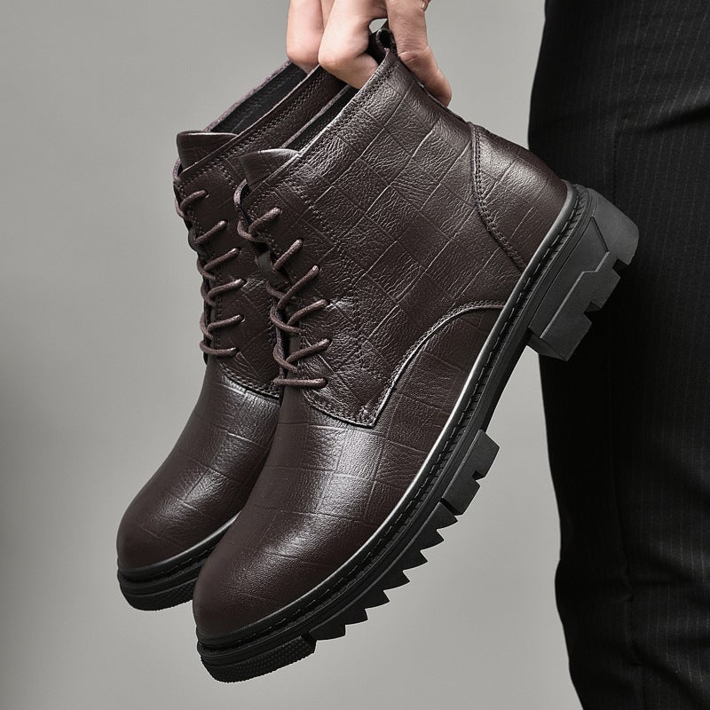Winter Men'S Plus Size 45 Leather Martin Boots 46 Fleece-Lined Warm 47 Overalls Boots Small Size 36 Full Cowhide 37 Leather Boots - Image 3