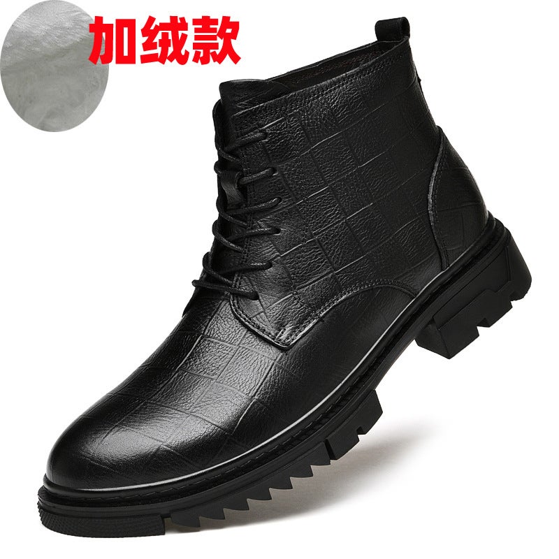 Winter Men'S Plus Size 45 Leather Martin Boots 46 Fleece-Lined Warm 47 Overalls Boots Small Size 36 Full Cowhide 37 Leather Boots - Image 1
