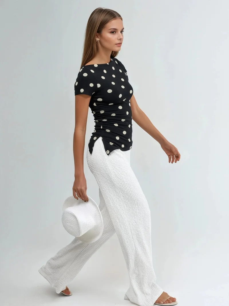 Busem BUSEM Polka Dot Crew Neck Short Sleeve Blouse
