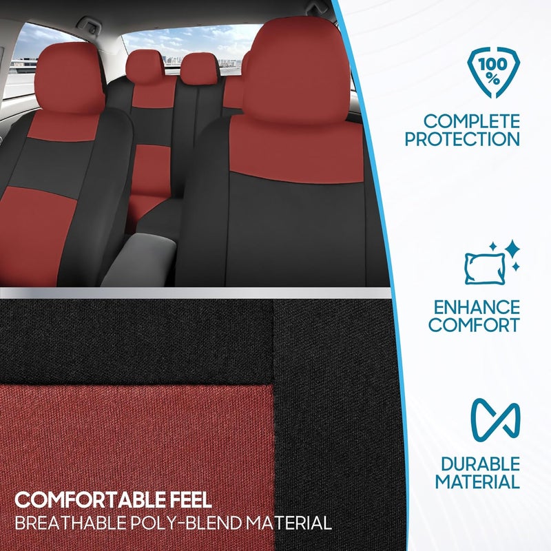 BDK PolyPro Car Seat Covers Full Set in Terracotta on Black, Front and Rear Split Bench Seat Covers for Cars, Easy to Install Car Seat Cover Set, Car Accessories for Auto Trucks Van SUV - Terracotta - Image 5