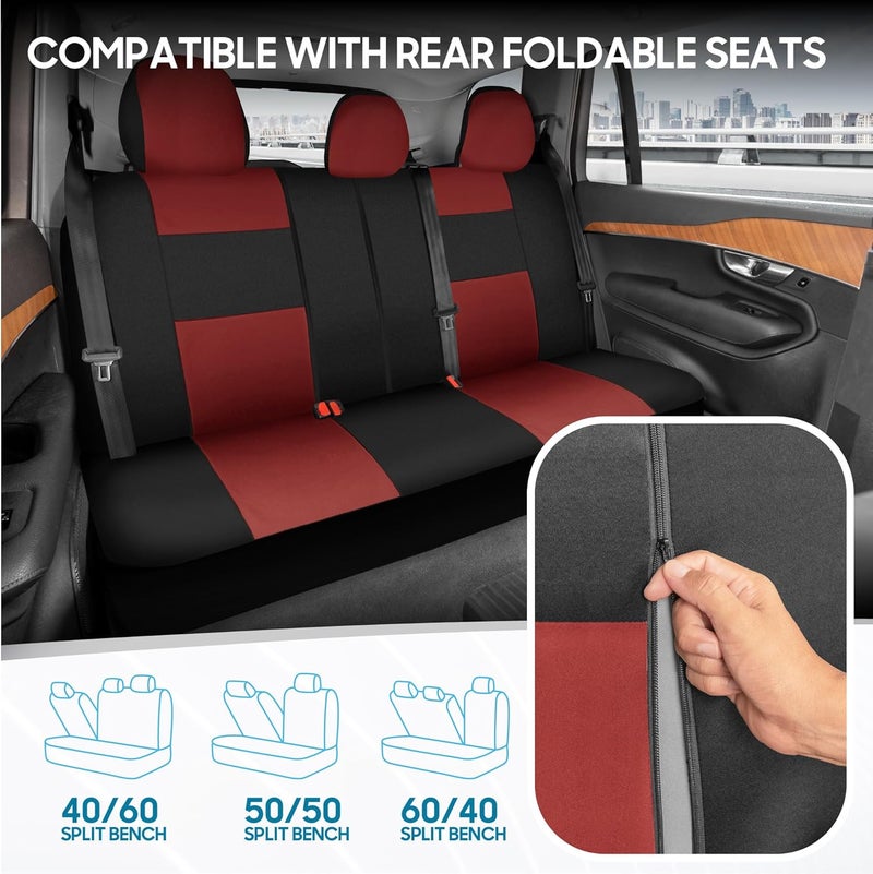 BDK PolyPro Car Seat Covers Full Set in Terracotta on Black, Front and Rear Split Bench Seat Covers for Cars, Easy to Install Car Seat Cover Set, Car Accessories for Auto Trucks Van SUV - Terracotta - Image 4