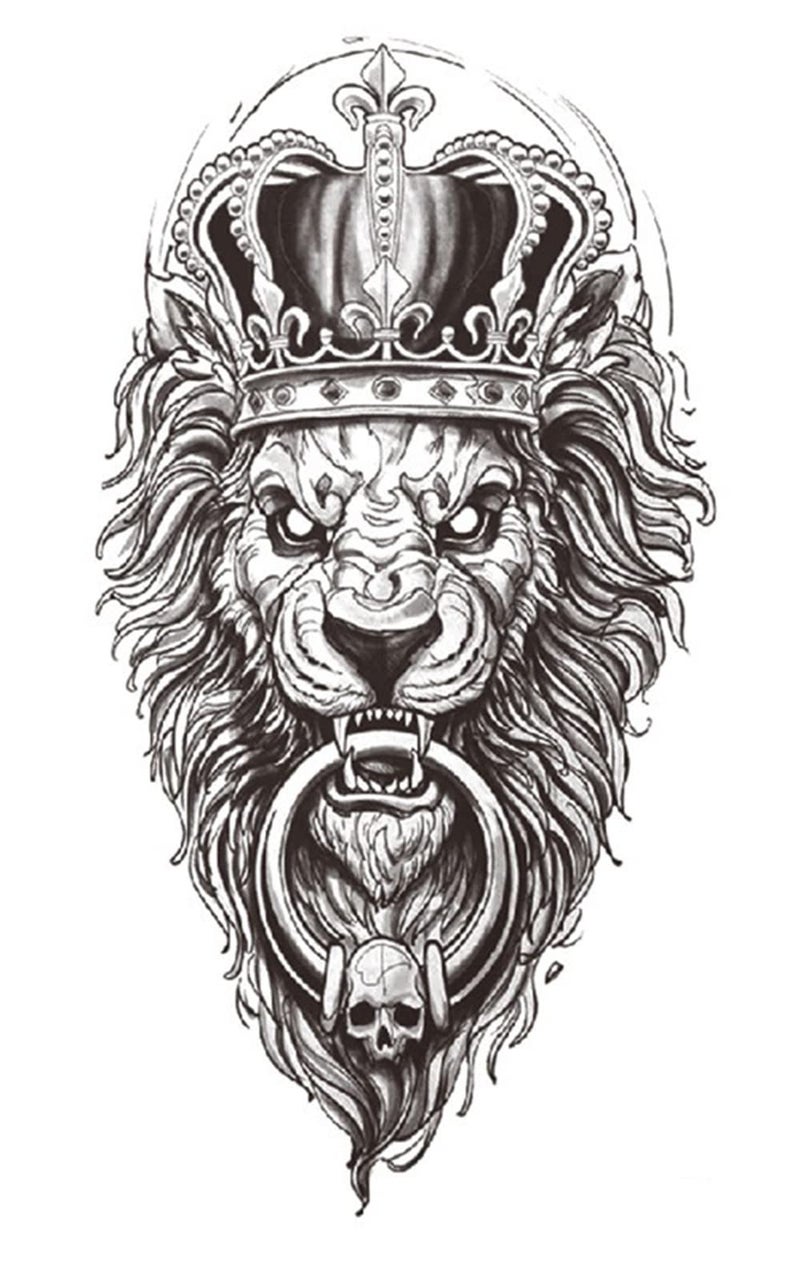 S.A.V.I Temporary Tattoo Stickers, Crown on Lion Ring in Mouth Tattoo Pattern For Men, Women, Tattoo For Hand Arm, Size 21x11cm - 1Pc. - Image 5