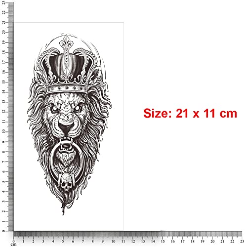 S.A.V.I Temporary Tattoo Stickers, Crown on Lion Ring in Mouth Tattoo Pattern For Men, Women, Tattoo For Hand Arm, Size 21x11cm - 1Pc. - Image 2