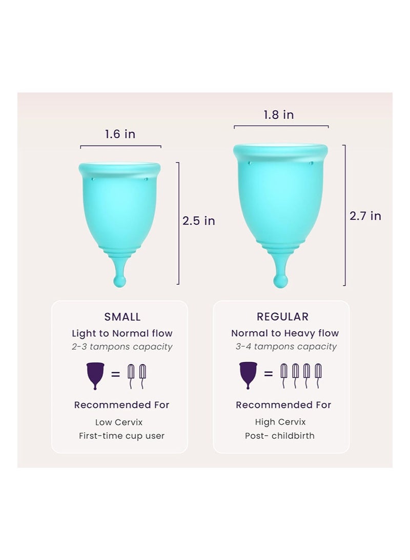 ANYTIME Menstrual Cups Set of 2 with Collapsible Cleaner Silicone and Sterilizer Box - Soft Reusable Period Kit - Tampon Pads Disc Alternative - Menstruation Feminine Cup Regular, Heavy Flow (Small & Large) - Image 4