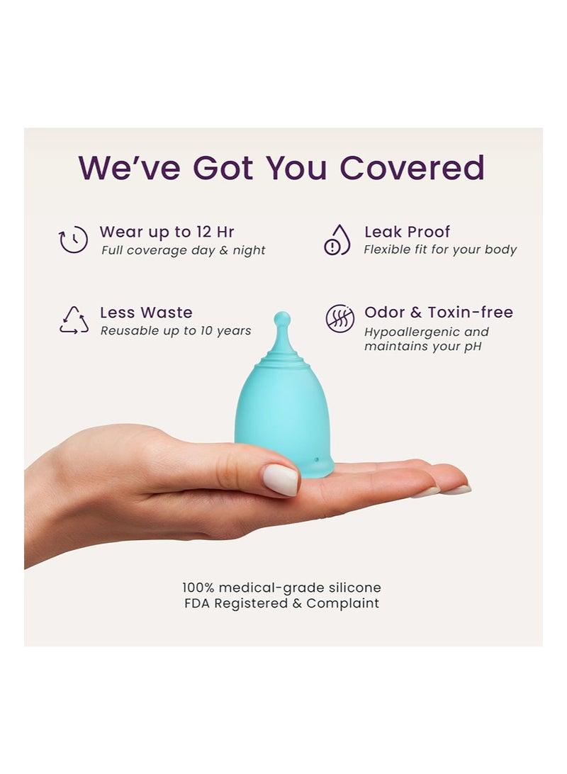 ANYTIME Menstrual Cups Set of 2 with Collapsible Cleaner Silicone and Sterilizer Box - Soft Reusable Period Kit - Tampon Pads Disc Alternative - Menstruation Feminine Cup Regular, Heavy Flow (Small & Large) - Image 2