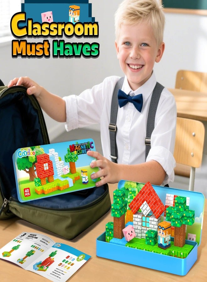 Coodoo Magnetic Blocks Kids Travel Toys with Portable Metal Tin - Montessori Building Blocks STEM Magnet Magnetic Tiles Toddler Kids Toys for 3+ Year Old Boys & Girls, Classroom Must Haves Creative Gift - Image 3