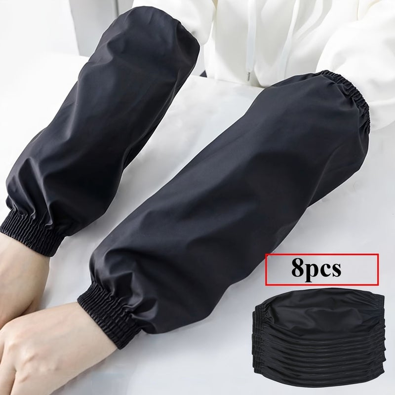 8 Pcs Black Heavy Duty Waterproof PU Arm Sleeves For Kitchen Cleaning Dishwashing - Image 3