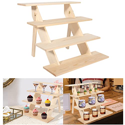 ZYP 4 Tier Wood Cupcake Display StandRetail Cookie Display RiserRustic Tiered Table Display Stand for Vendors Home Wedding PartyNature - Image 1