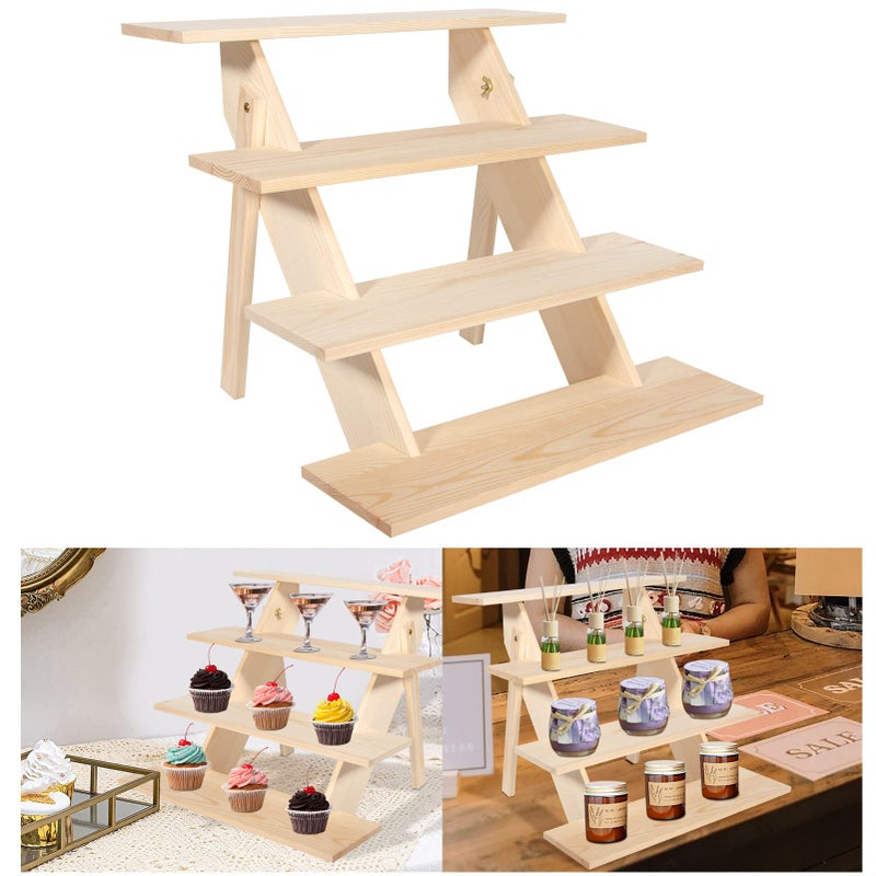 ZYP 4 Tier Wood Cupcake Display StandRetail Cookie Display RiserRustic Tiered Table Display Stand for Vendors Home Wedding PartyNature - Image 2