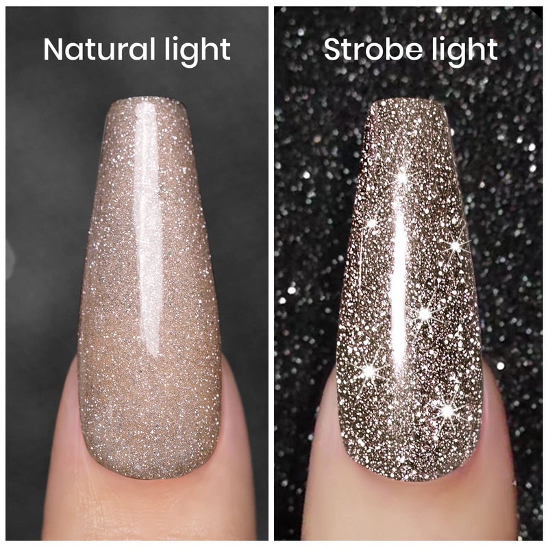 RARJSM Reflective Glitter Gel Polish,Flash Dimond Nude Brown Gel Nail Polish Winter Colors Sparkly Shiny U V L E D Curing Need Nailgel for Manicure DIY and Nail Art Salon 7.5ML - Image 2