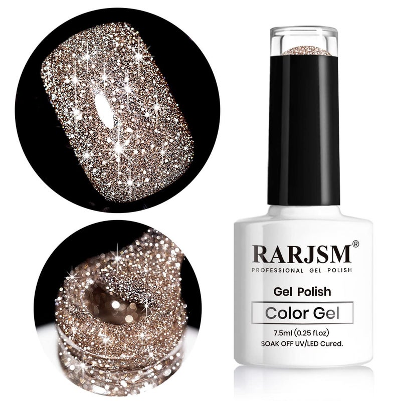 RARJSM Reflective Glitter Gel Polish,Flash Dimond Nude Brown Gel Nail Polish Winter Colors Sparkly Shiny U V L E D Curing Need Nailgel for Manicure DIY and Nail Art Salon 7.5ML - Image 1
