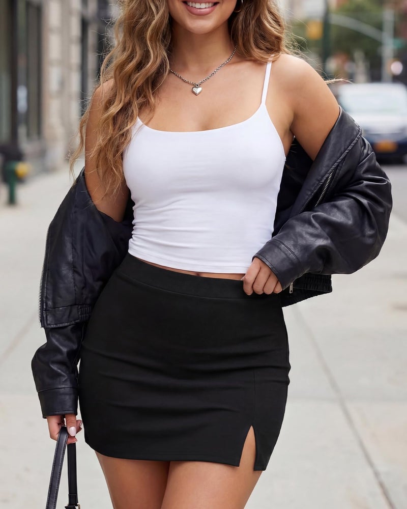 DooMoni Women's Side Slit High Waisted Mini Skirt Stretchy Bodycon Skort 2026 Y2K Club Skirts with Underneath Black - Image 2