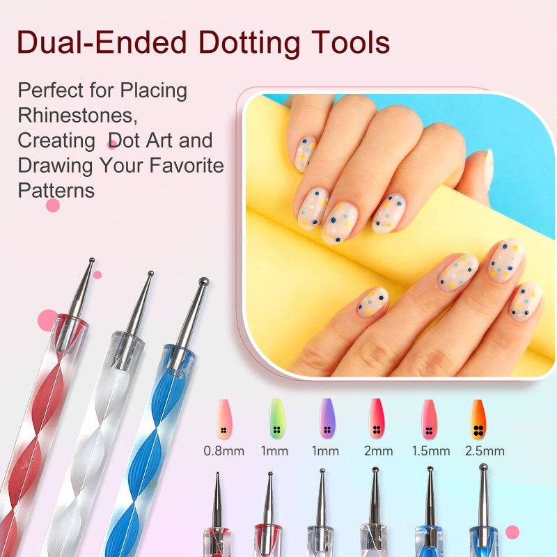 Neutechno 65Pcs Nail Art Tools Set, Professional 7Pcs Nail Art Brushes and 2Pcs Striping Liner Brush, 3Pcs Dual Tipped Dotting Pens, 4-Types Cat Eye Magnet, 50Pc Nails Sponges for Ombre & Grabbing Pen - Image 5