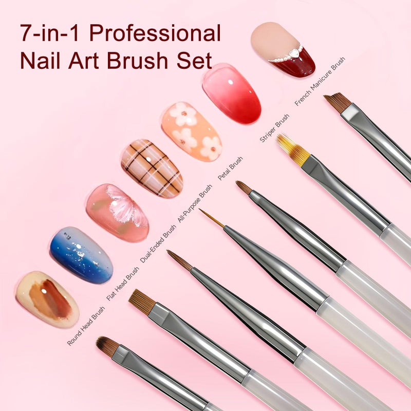 Neutechno 65Pcs Nail Art Tools Set, Professional 7Pcs Nail Art Brushes and 2Pcs Striping Liner Brush, 3Pcs Dual Tipped Dotting Pens, 4-Types Cat Eye Magnet, 50Pc Nails Sponges for Ombre & Grabbing Pen - Image 2