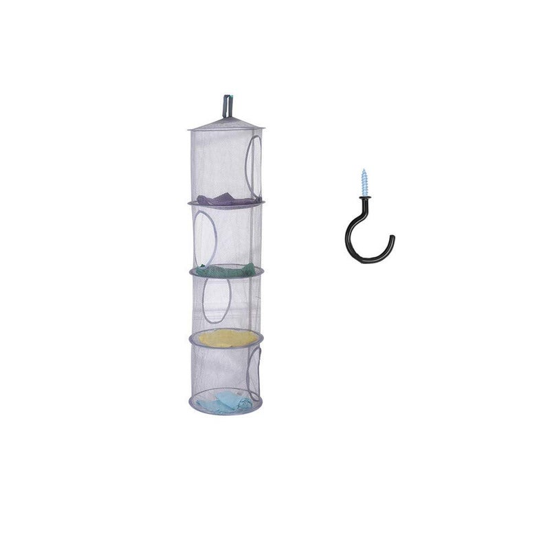 Leoyoubei 4 Tier Storage Organizer43 12 x12 Inch Hanging Mesh Storage Basket with 2 Inch Screwin HooksFolding Basket for Toys or Store GlovesShawls Hats and Mittens Attaches Easily to Any Rod Grey 
