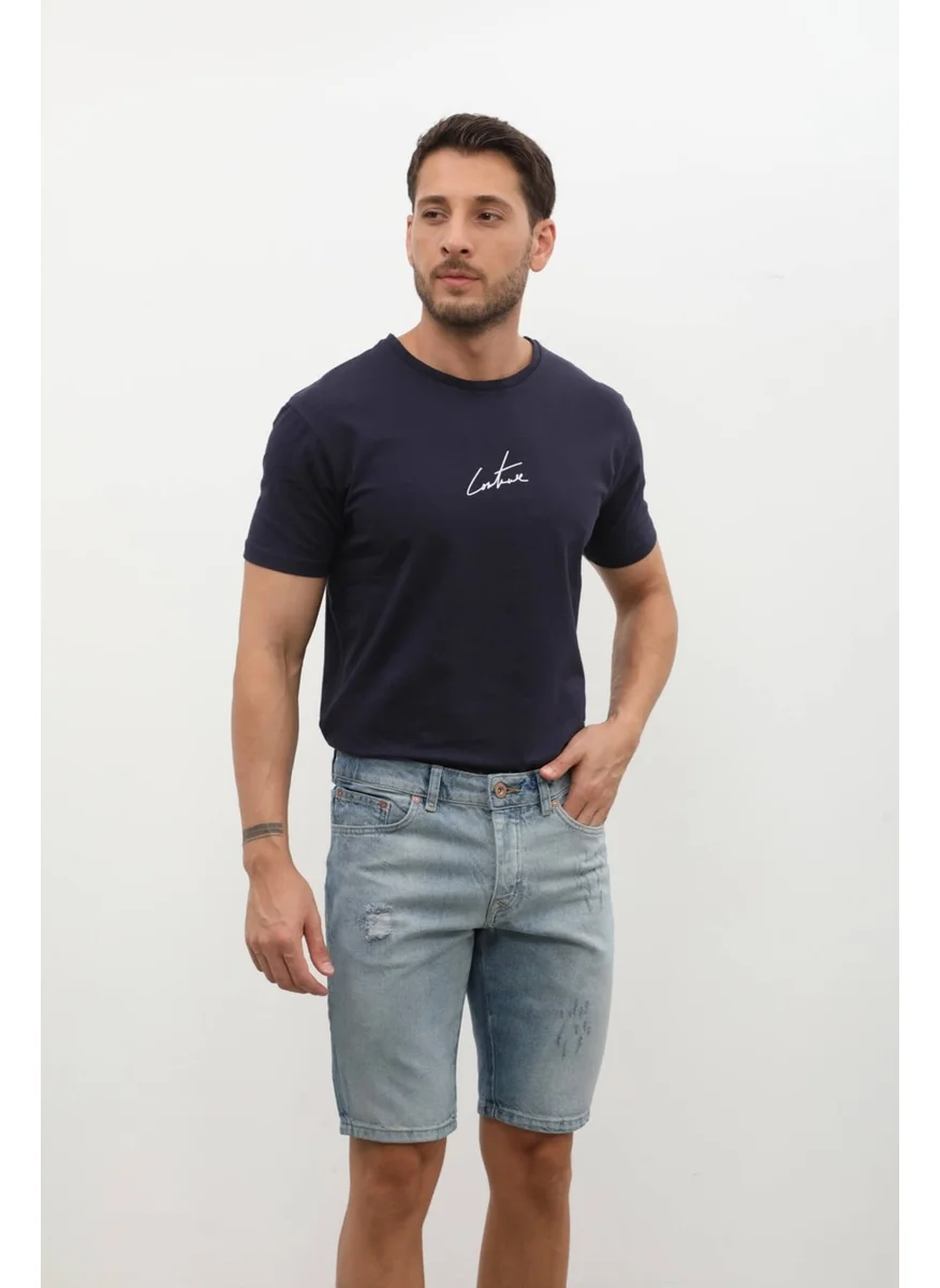 ماركابيا هوم Men's Ripped Detail Slim Fit Jean Shorts