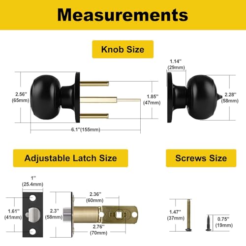 CML Hardware Keyed Alike Entry Door Knob, Matte Black Exterior Door Lock for Front Door and Entrance, Round Ball Handle, 3 Pack - Image 5