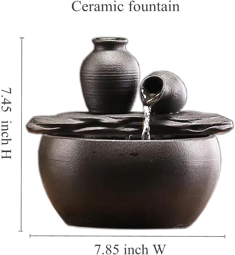 Andady Ceramic Tabletop Fountain for Indoor and Home Decoration Table Desk Office Patio (Ceramic Pot Fountain) (Black) - Image 2