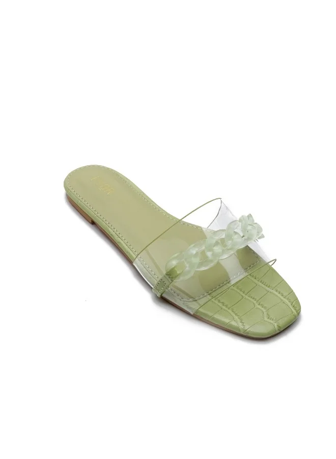 فايور صندل سلايد شفاف بتفاصيل سلسلة