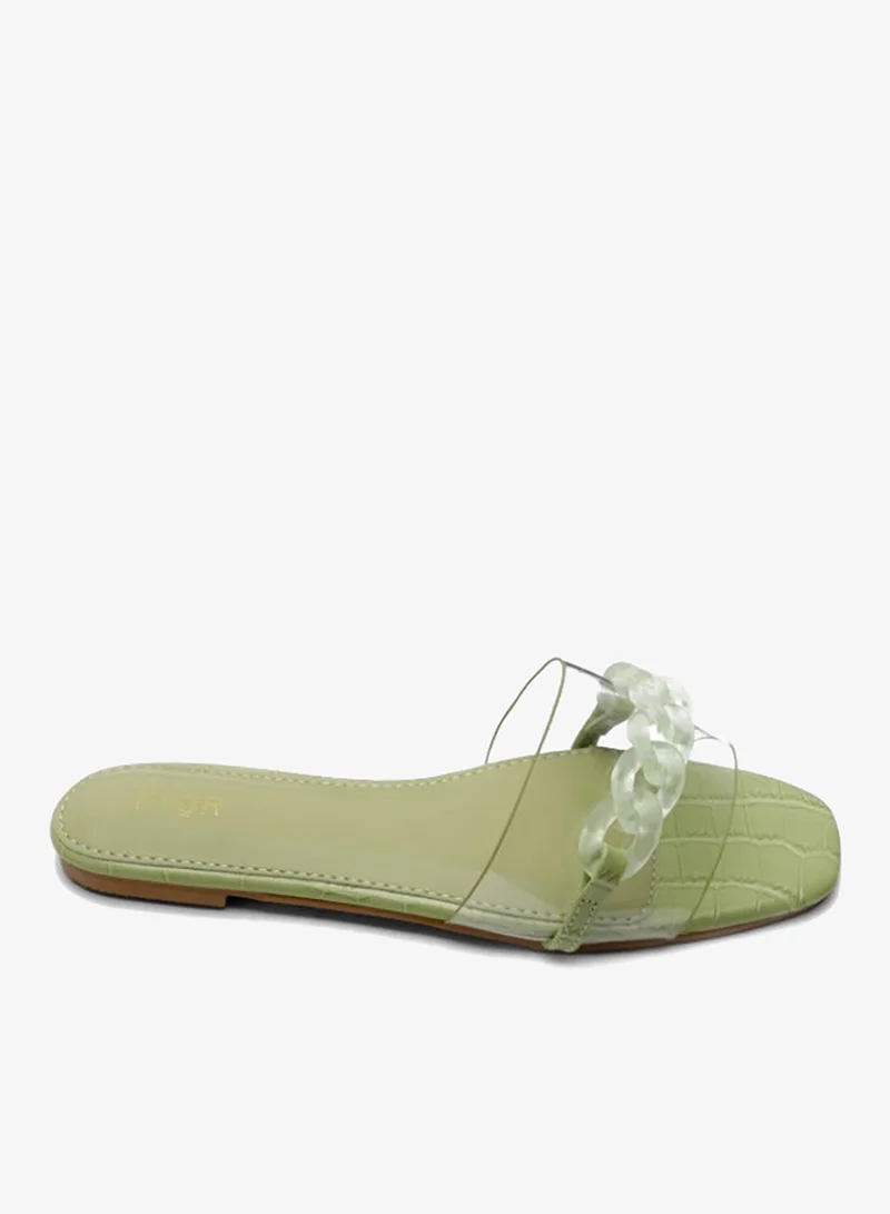 فايور صندل سلايد شفاف بتفاصيل سلسلة