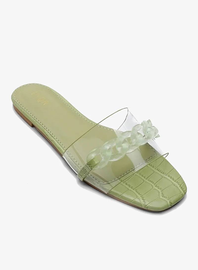 فايور صندل سلايد شفاف بتفاصيل سلسلة