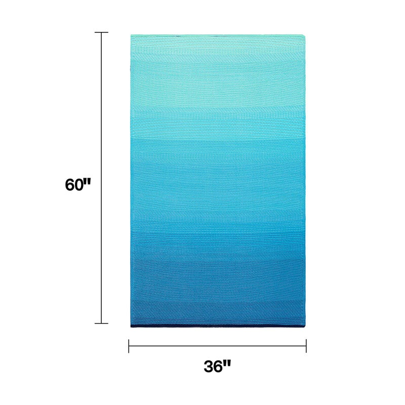 Fab Habitat Outdoor Rug - Waterproof, Fade Resistant, Crease-Free - Premium Recycled Plastic - Ombre - Porch, Deck, Balcony, Mudroom, Laundry Room, Patio - Big Sur - Teal - 3 x 5 ft - Image 2