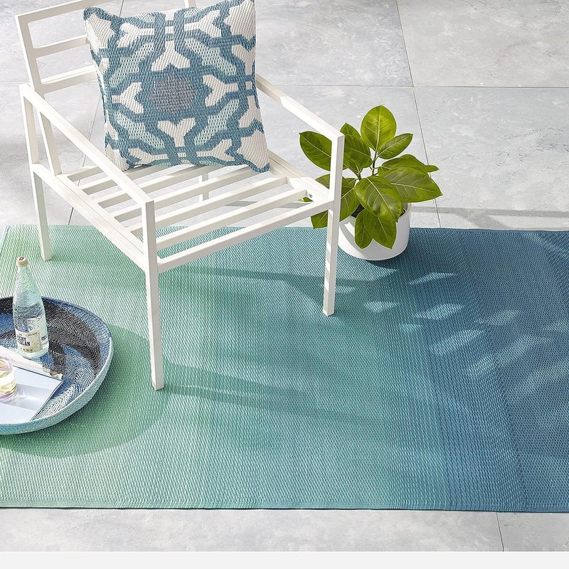 Fab Habitat Outdoor Rug - Waterproof, Fade Resistant, Crease-Free - Premium Recycled Plastic - Ombre - Porch, Deck, Balcony, Mudroom, Laundry Room, Patio - Big Sur - Teal - 3 x 5 ft - Image 1