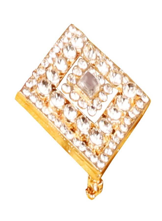 Touchstone NEW! Touchstone Indian Bollywood Romance Traditional Marvelous Look Crafted Rhinestone Kundan Look Vintage Designer Jewelry Rhombus Shape Brooch In Gold Tone For Women. - Image 1